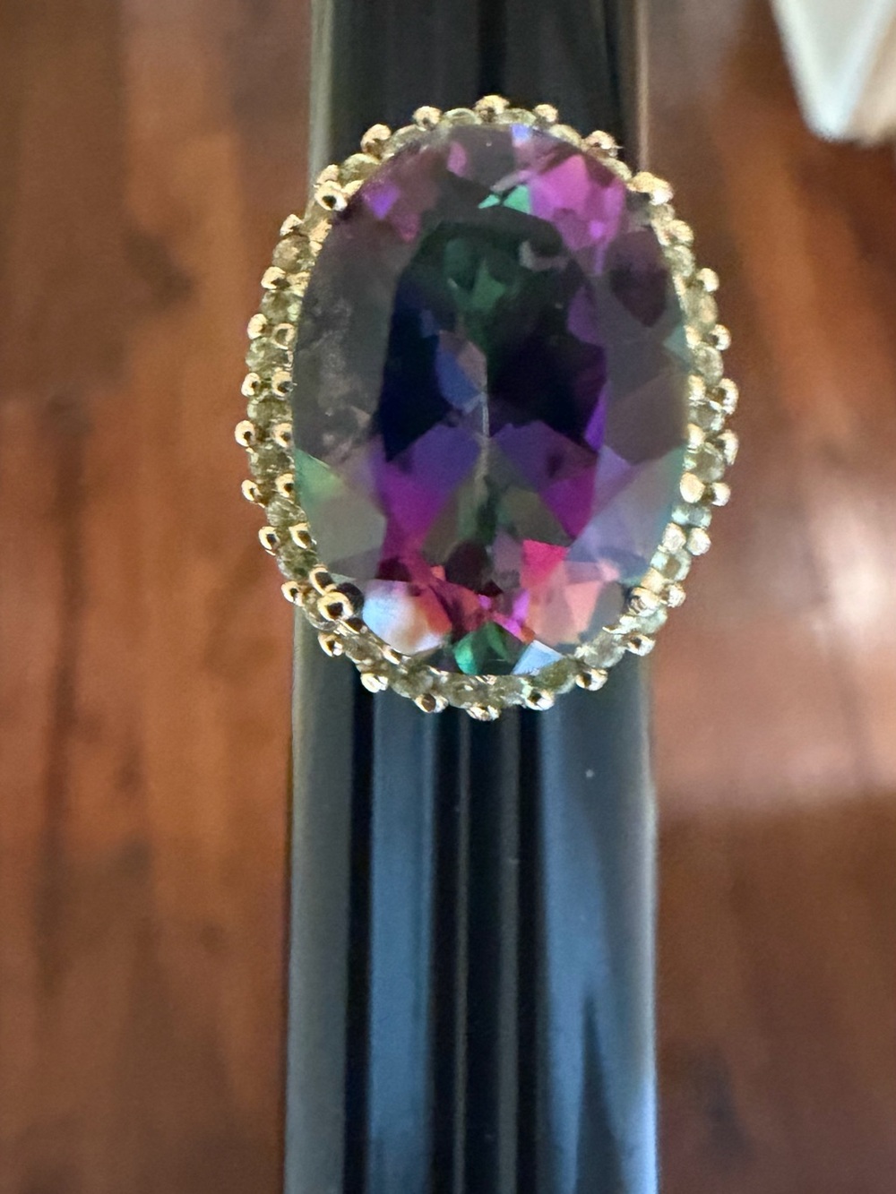10kt Gold Ring Mystic Topaz Stone, and genuine, natural diamonds